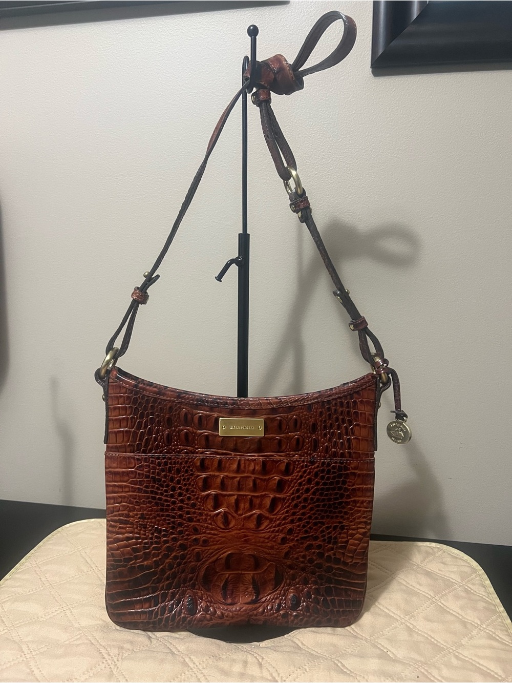 Brahmin Katie Pecan Melbourne Croc-Embossed Leather Crossbody Bag - Picture 1 of 13